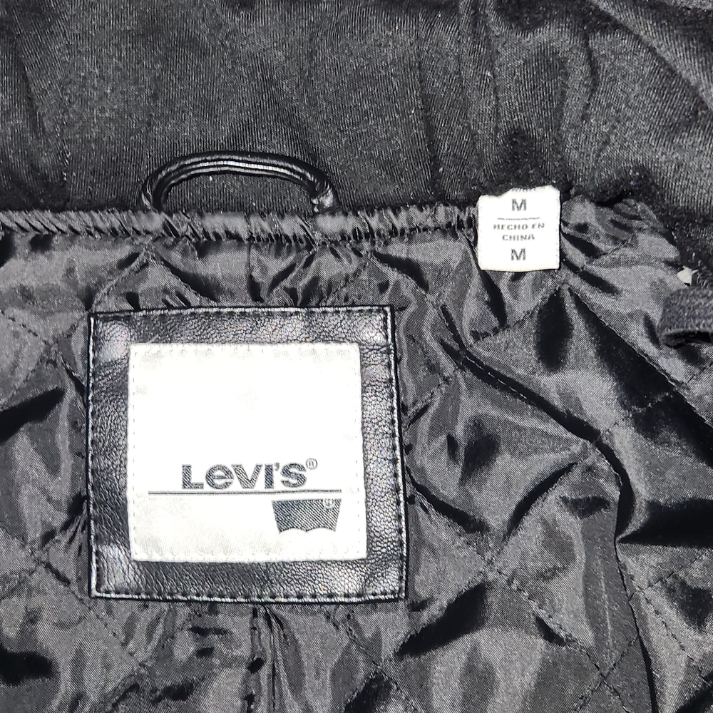 Levi's Black Leather Hooded Bomber Jacket - Picture 8 of 12